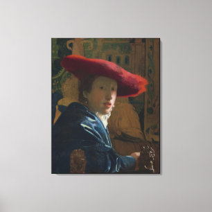 Flickor i Red Hat Vermeer Canvastryck