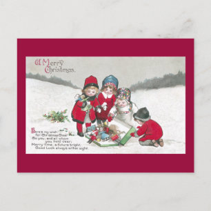 Flickor i Röda Jackar med dockor Vykort