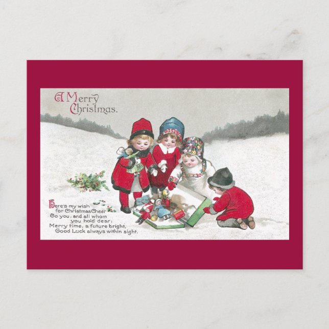 Flickor i Röda Jackar med dockor Vykort (Framsida)