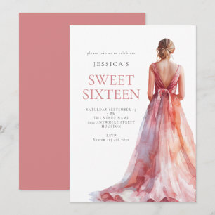 Flickor i Rosa Dress Sweet 16 Födelsedagsfester Inbjudningar