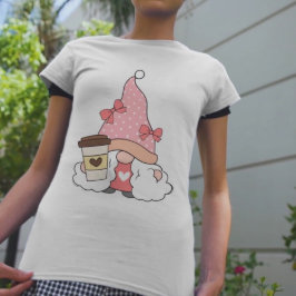 Flickor i Rosa Gnome Coffee Älskare Women's White T Shirt