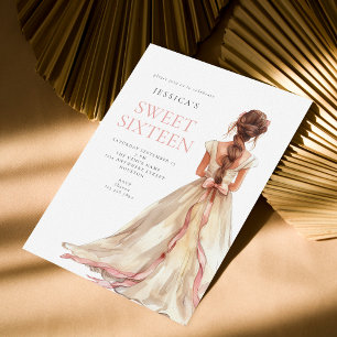 Flickor i Rosa Gown Sweet 16 Födelsedagsfest Inbjudningar