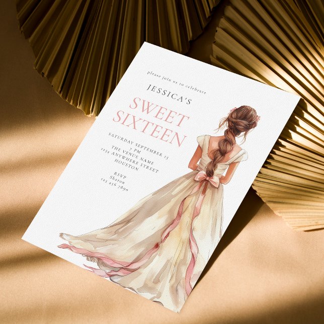 Flickor i  Rosa Gown Sweet 16 Födelsedagsfest Inbjudningar (Skapare uppladdad)