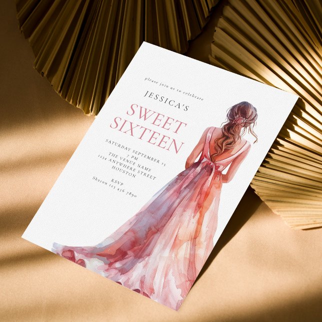 Flickor i Rosa Gown Sweet 16 Födelsedagsfester Inbjudningar (Skapare uppladdad)