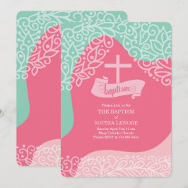 Flickor i Rosa och Grönt till havs med Kor-baptism Inbjudningar
