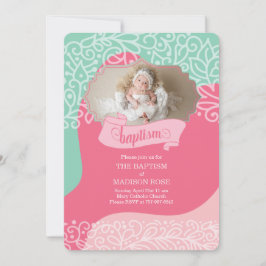 Flickor i Rosa- och sjöGrönt med fotboaptism Inbjudningar
