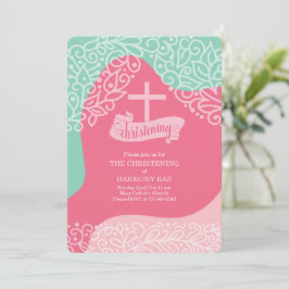 Flickor i Rosa- och sjöGrönt med Kor Christening Inbjudningar