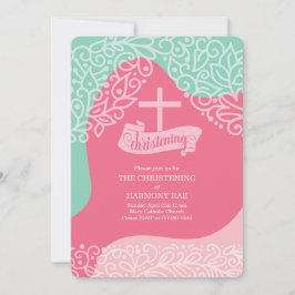 Flickor i Rosa- och sjöGrönt med Kor Christening Inbjudningar