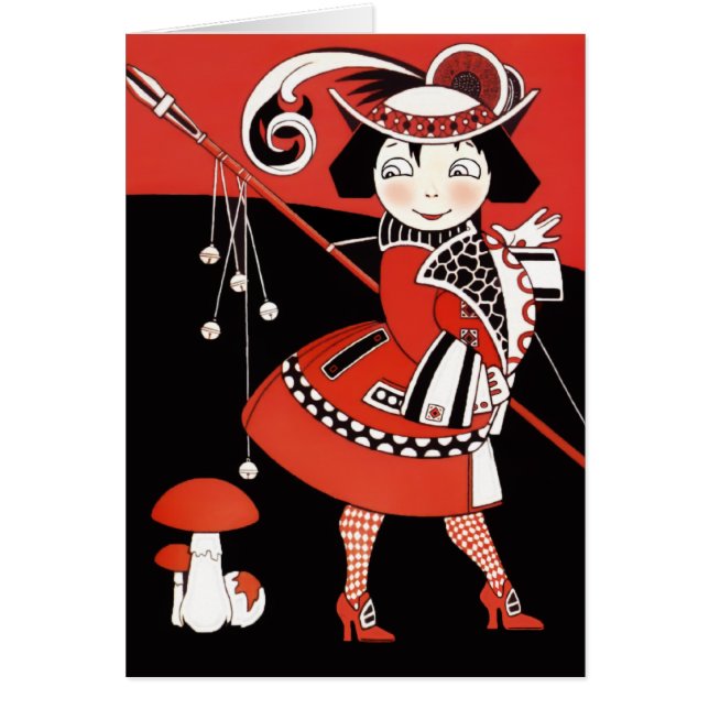 Flickor i rött hälsningskort (Framsidan)