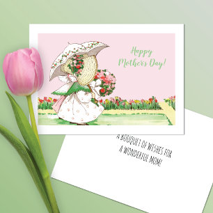 Flickor i Sunbonnet Parasols Mors dag Kort