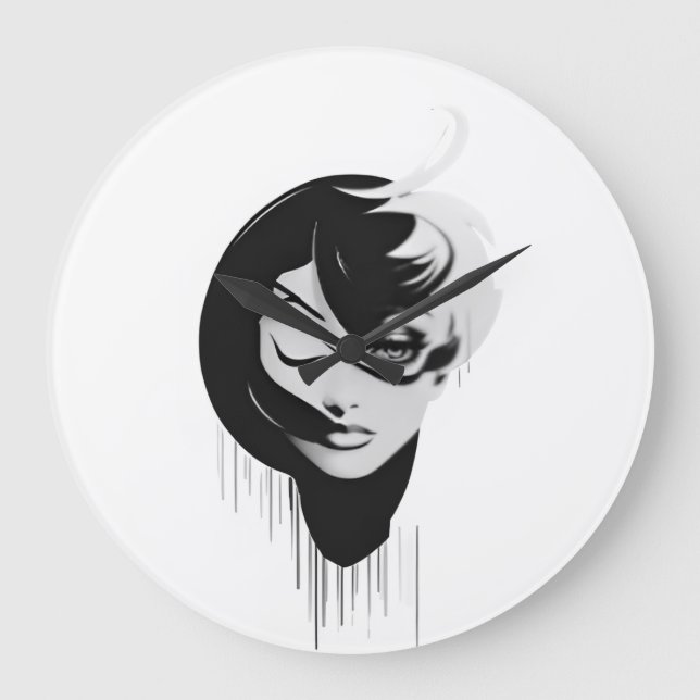 Flickor i svartvitt - Wall Clock 2023 Stor Klocka (Framsida)