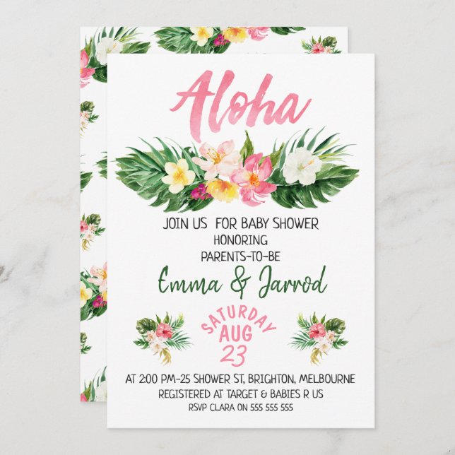 Flickor - inbjudan till barnskuret för tropisk Blo (Fram/baksida)