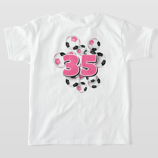 Flickor, jersey-nummer, rosa av fotbollar t shirt (Laydown baksida )