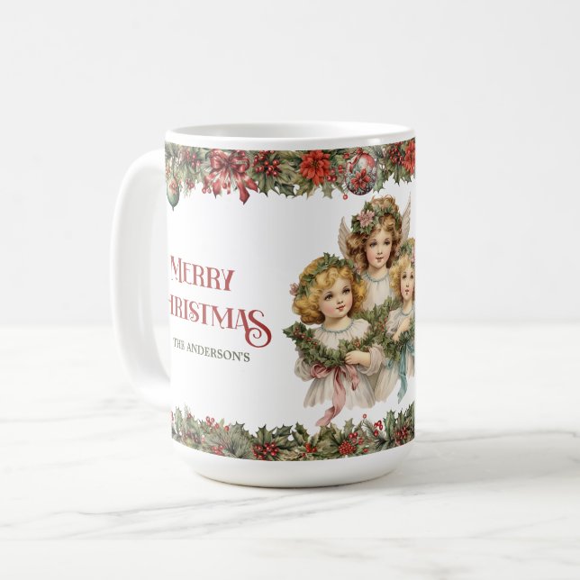 Flickor jul Victorian Änglar med holly Kaffemugg (Framsida vänster)