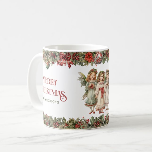 Flickor jul Victorian Änglar med holly Kaffemugg (Framsida vänster)