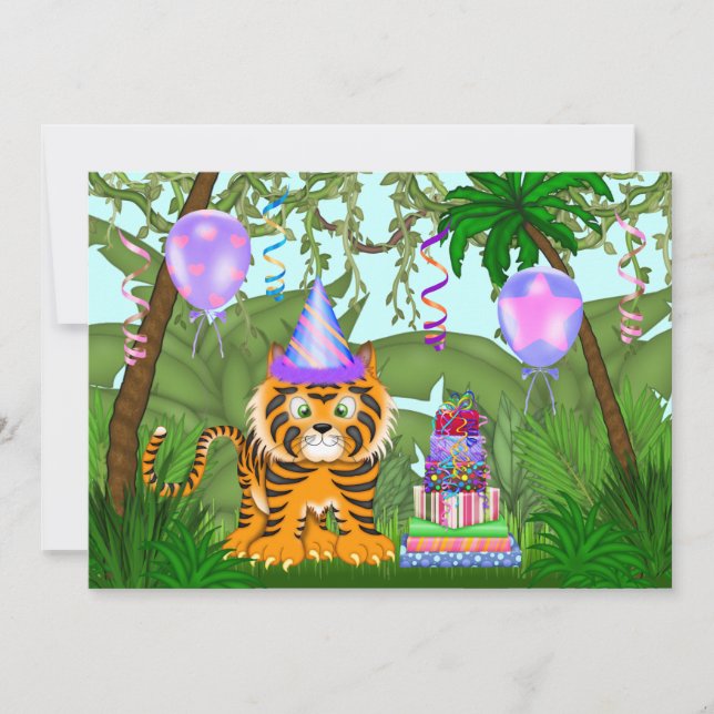 Flickor Jungle Bengal Tiger Birthday-inbjudan Inbjudningar (Framsida)