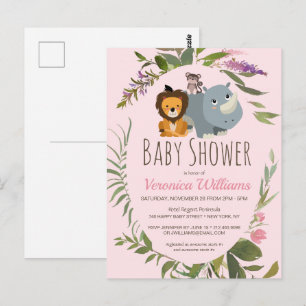 Flickor Jungle Safari Rosa Baby Shower-inbjudan Vykort