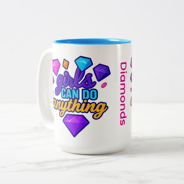 Flickor kan göra allt med diamanter Två-Tonad mugg (Framsida vänster)