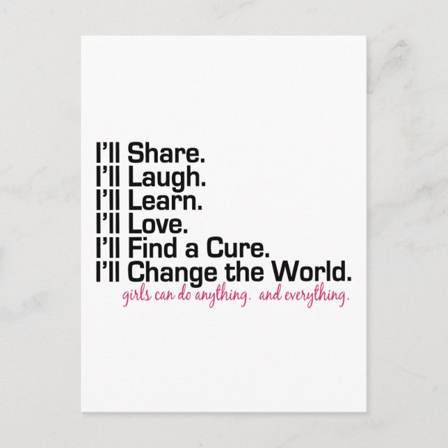 Flickor kan göra vad som helst (flickmakt) vykort (Framsida)
