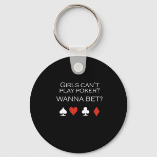 Flickor kan leka poker T-shirt vit Nyckelring