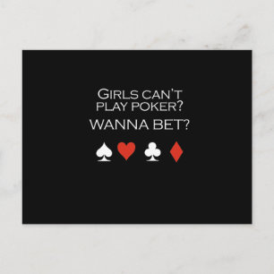 Flickor kan leka poker T-shirt vit Vykort