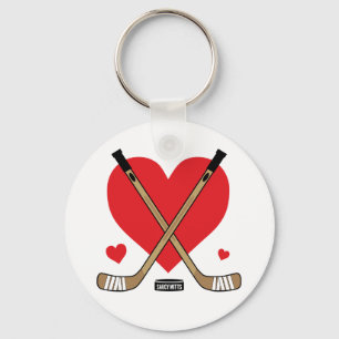Flickor Kärlek Heart Hockey Sticks Nyckelring