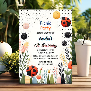 Flickor Kärlek Kryp Picnic Polka Dot 1:a födelseda Inbjudningar