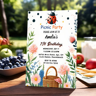 Flickor Kärlek Kryp Picnic Polka Dot 1:a födelseda Inbjudningar
