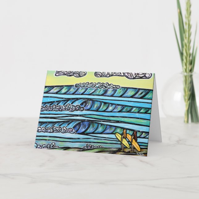 Flickor Kärlek till Surfa-hälsningskort Kort (Framsida)