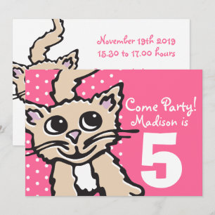 Flickor, kattkattens rosa party inbjudningar