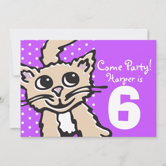 Flickor kitten party lila-inbjudan inbjudningar (Framsida)