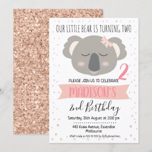 Flickor Koala Bear Birthday-inbjudan Inbjudningar