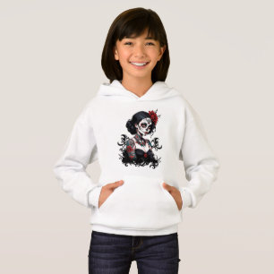 Flickor Konstnärlig Blommig Dödskalle Hoodie - Lev T Shirt