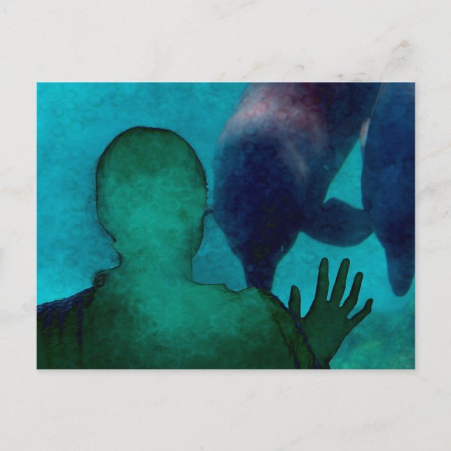 Flickor lämnar delfiner tillbaka grumlade vykort (Framsida)