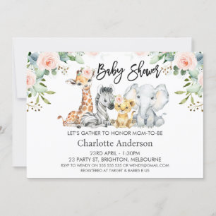 Flickor Landskap Safari Djur Baby Shower Inbjudningar
