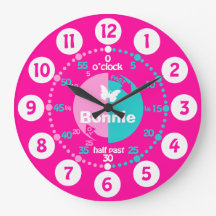 Flickor lär sig att berätta om klockan rosa aqua n