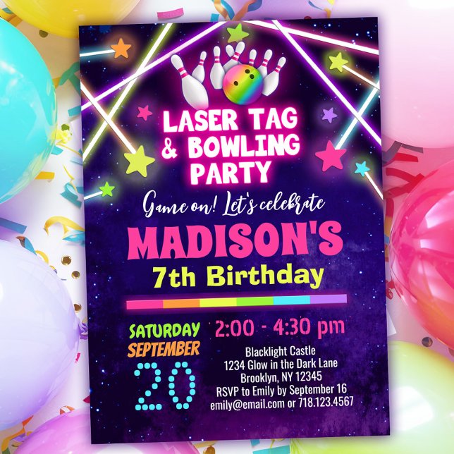 Flickor Laser Märkre Bowling Party Birthday-inbjud Inbjudningar (Skapare uppladdad)