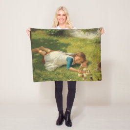 Flickor leker med Chickar (Hen och Chicken) Fleecefilt