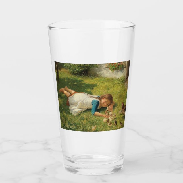 Flickor leker med Chickar (Hen och Chicken) Glaskopp (Framsida)