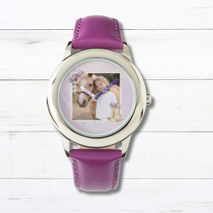 Flickor Lila Blommig Häst Armbandsur