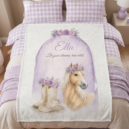 Flickor Lila Blommig Häst Fleecefilt