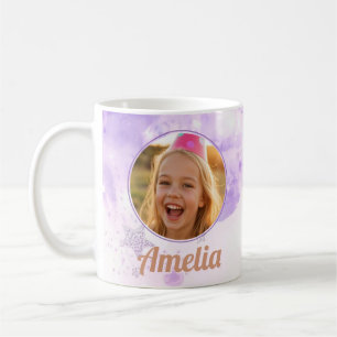 Flickor Lila Bubblor Foto Namn Födelsedag Kaffemugg