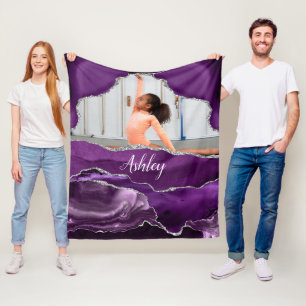 Flickor Lila Glitter Personlig Foto och Namn Fleecefilt