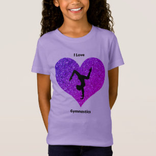 Flickor Lila I Kärlek Gymnastics Glitter Heart T Shirt