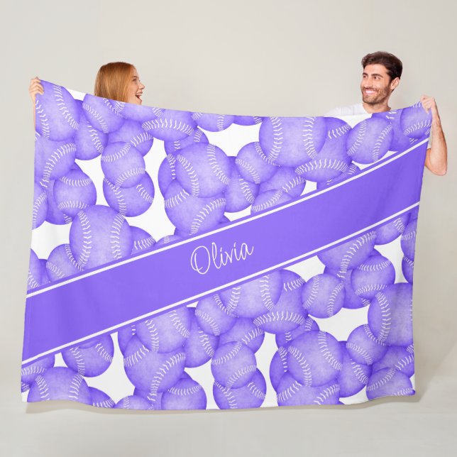 Flickor lila softbollar mönster monogrammat fleecefilt (På plats)