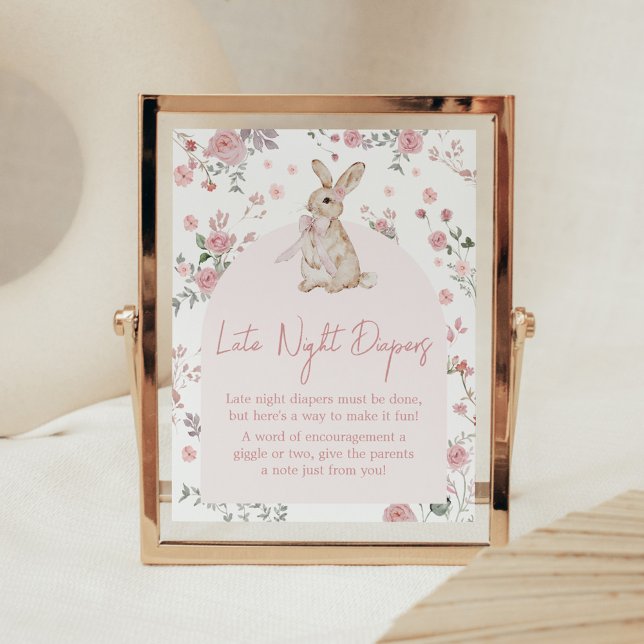 Flickor lite gamla babyskor sen natt poster (Pink Some Bunny Baby Shower Late Night Diapers Sign)