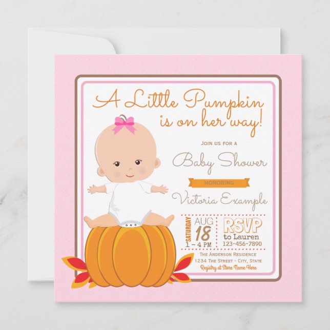 Flickor Liten Pumpa Baby Shower Inbjudan (Framsida)