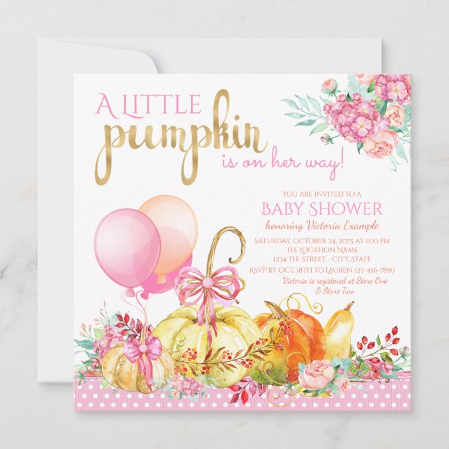 Flickor Little Pumpkin Baby Shower-inbjudningar Inbjudningar (Framsida)