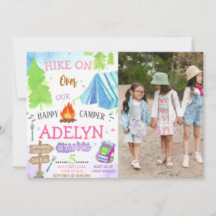 Flickor Lycklig Camping Birthday Photo Inbjudningar