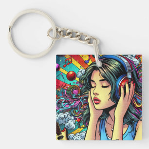 Flickor lyssnar på Music på hörlurar Psychedelic